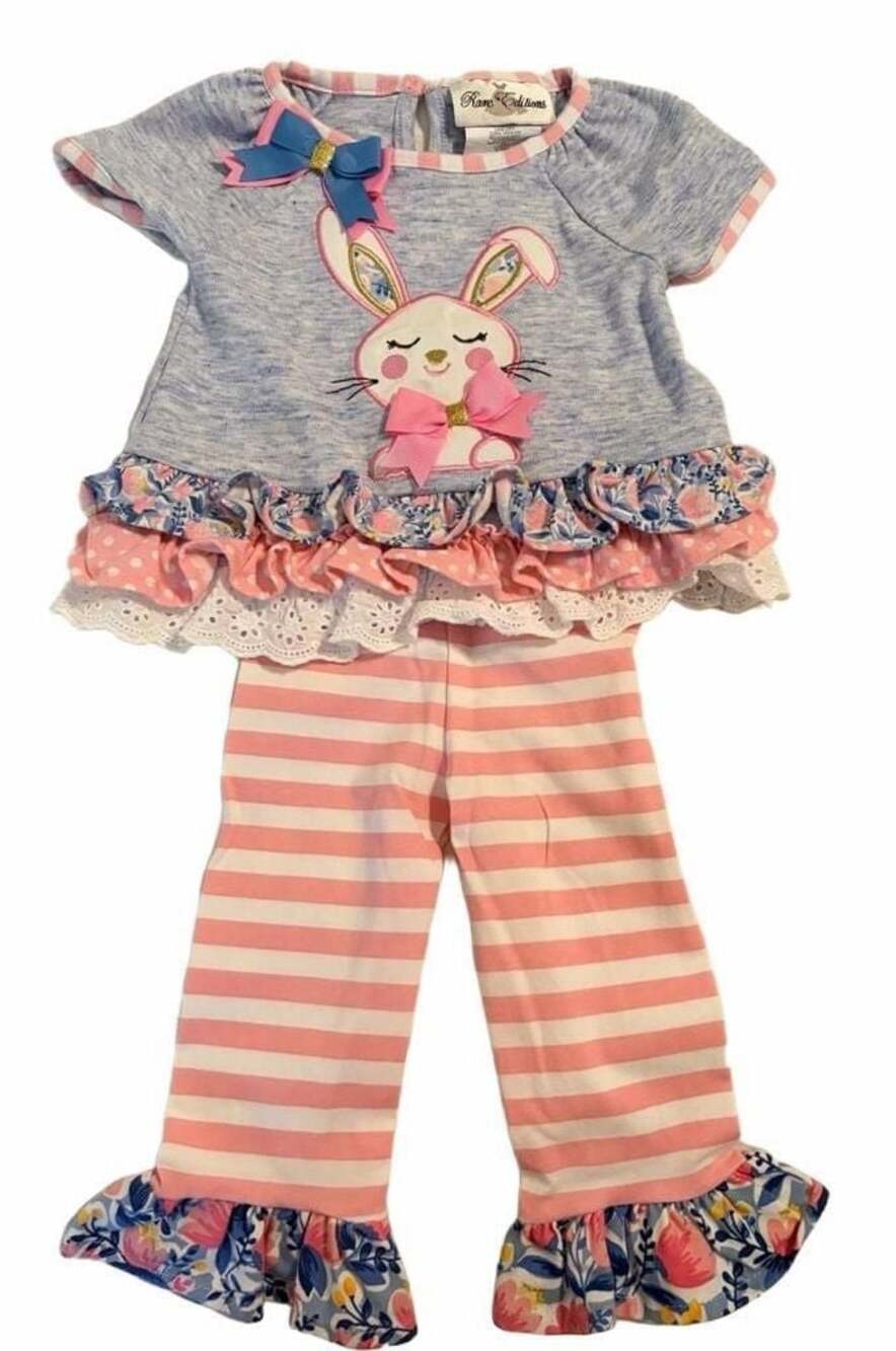 Rare Editions Girls Easter Bunny Top and Legging Set Size 3-6M Blue Pink